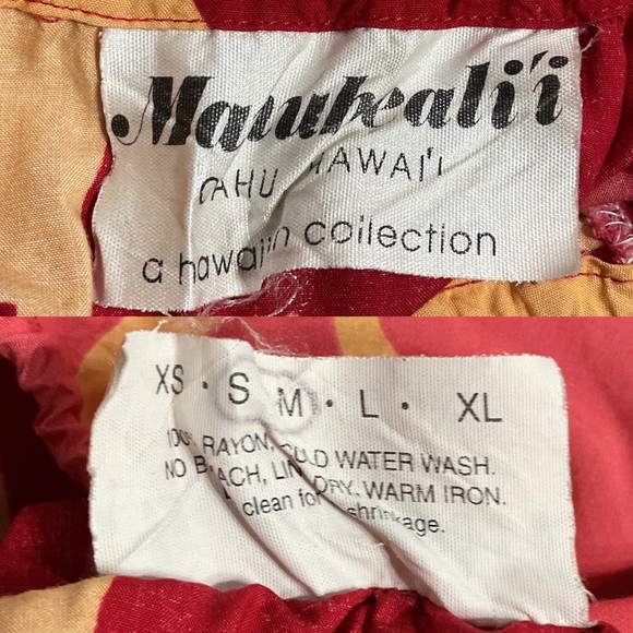 Manuhealii Red Orange Hawaiian Print Short Sleeve Blouse Small/Medium - Picture 6 of 6